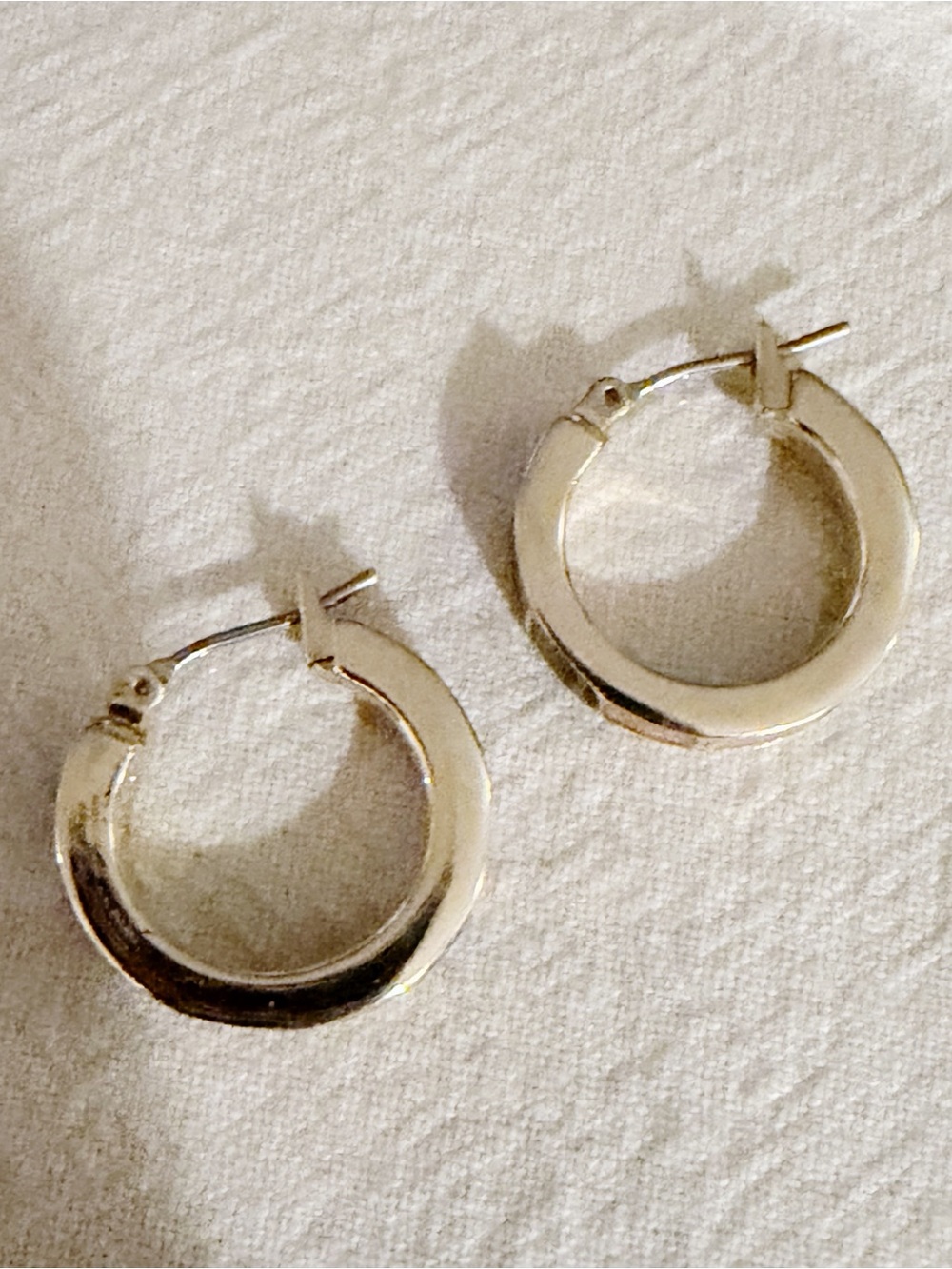 Gold Tone Tiny Hoop Earrings with Multicolor Inlay | Minimalist Huggie Hoops - Picture 7 of 8